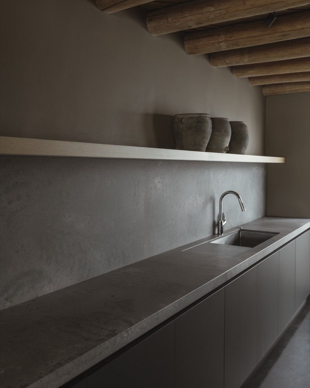 Cement plaster finish with industrial modern aesthetic